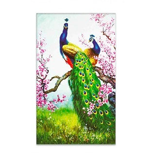 FULLY BEADED! PEACOCKS AMONG PINK FLOWERS 60*40cm