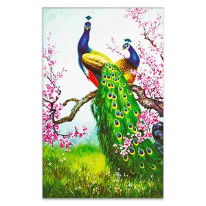FULLY BEADED! PEACOCKS AMONG PINK FLOWERS 60*40cm