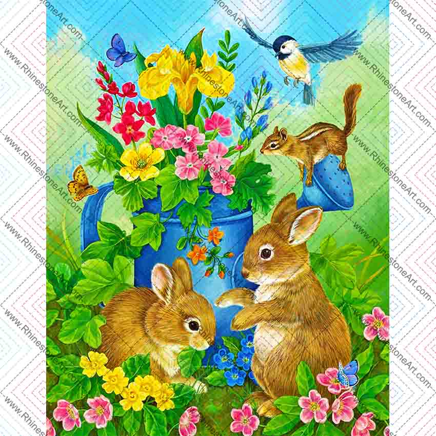 FULLY BEADED! FLOWER BUNNIES 30*40cm
