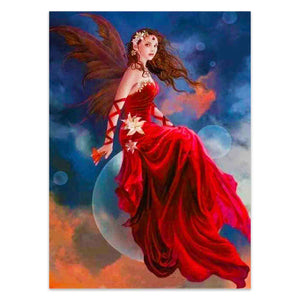 FULLY BEADED! RED FAIRY BY THE MOON 40*55cm