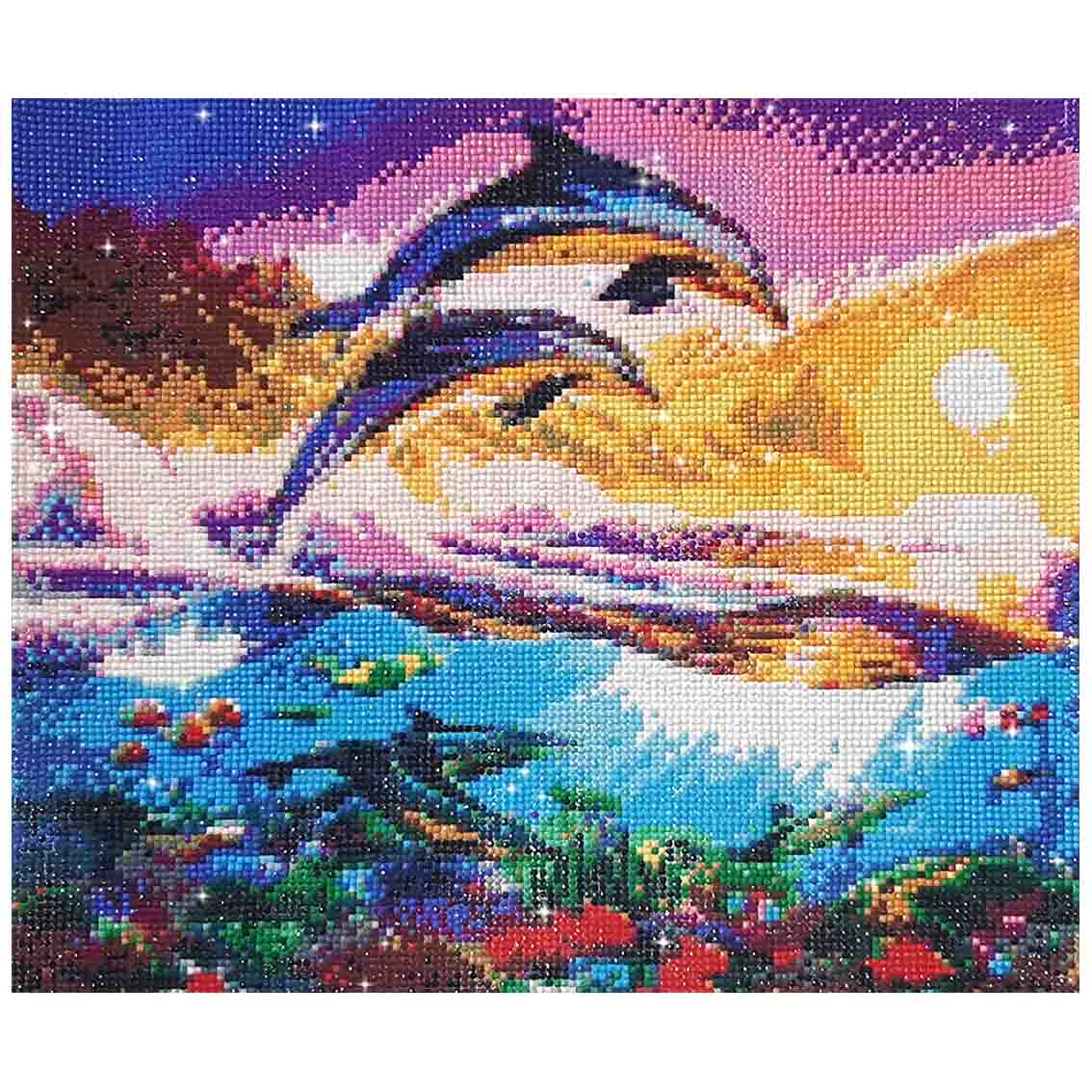 FINISHED DESIGN! SWIMMING DOLPHINS IN THE SEA 40*35cm