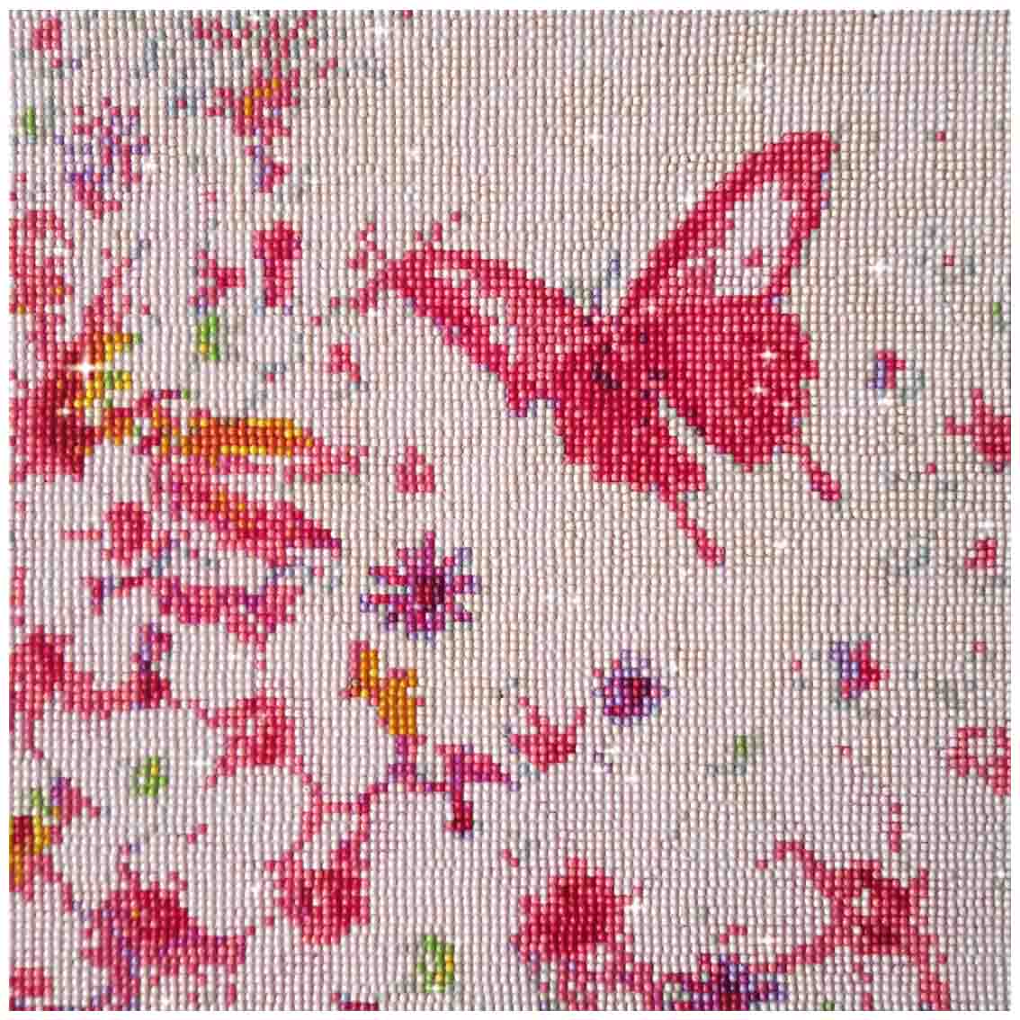 FINISHED DESIGN! PINK BUTTERFLY AMONG PINK FLOWERS 30*30cm